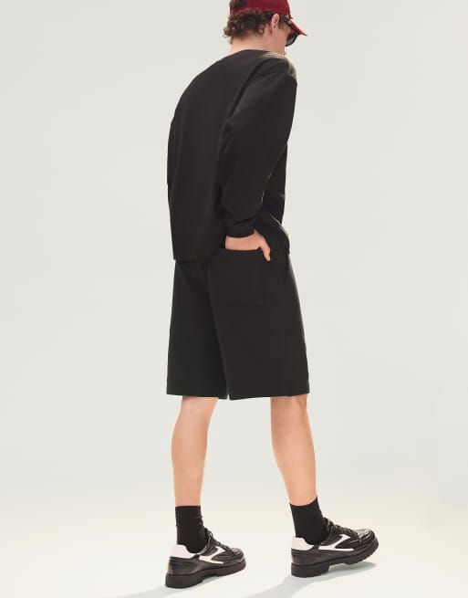 Bershka - Bermuda basic in felpa neri, 3 di 4