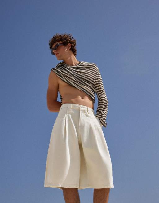 Bershka - Bermuda bombati écru con pinces, 2 di 4