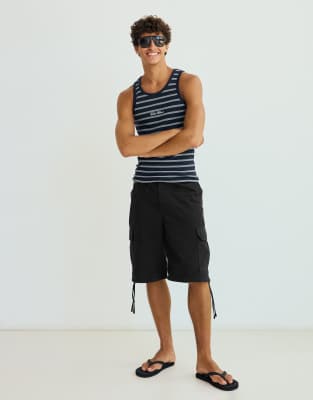 Bershka - Bermuda cargo ample - Noir