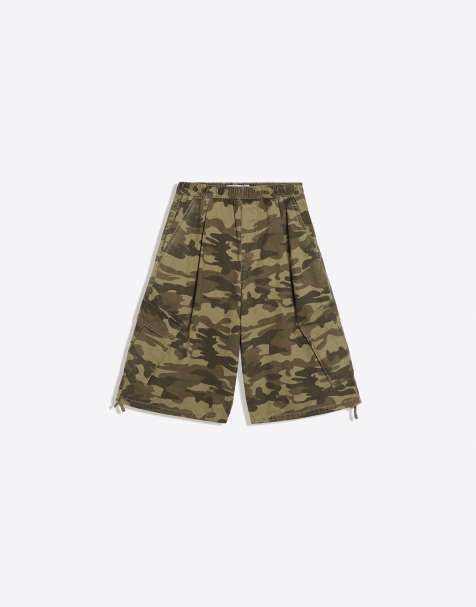 Bershka - Bermuda cargo kaki con stampa - view 1