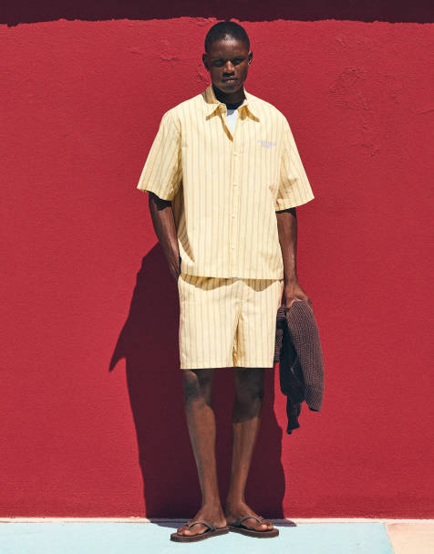 Bershka - Bermuda con vita elasticizzata gialli a righe - view 1