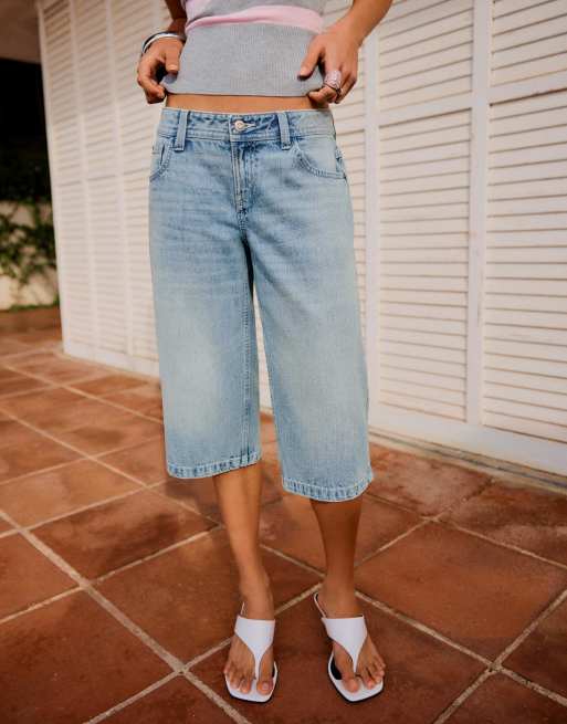 Bershka - Bermuda droit en denim - Bleu moyen, 2 de 4