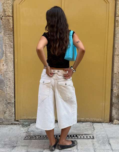 Bershka bermuda en jean ample blanche - view 1