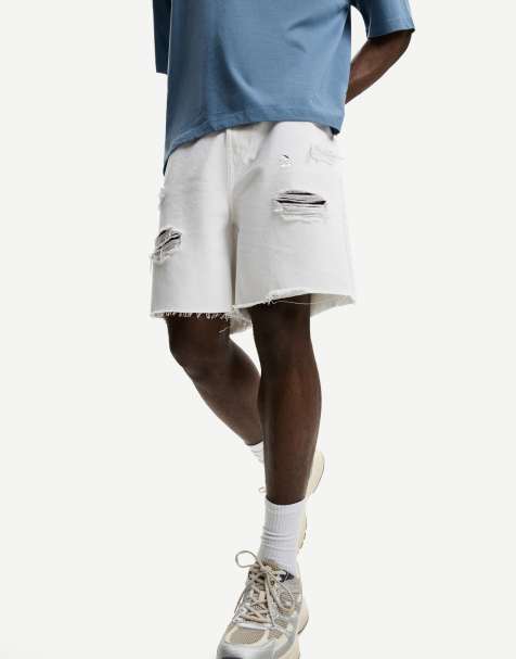 Bershka - Bermuda en jean avec déchirures - Blanc - view 1