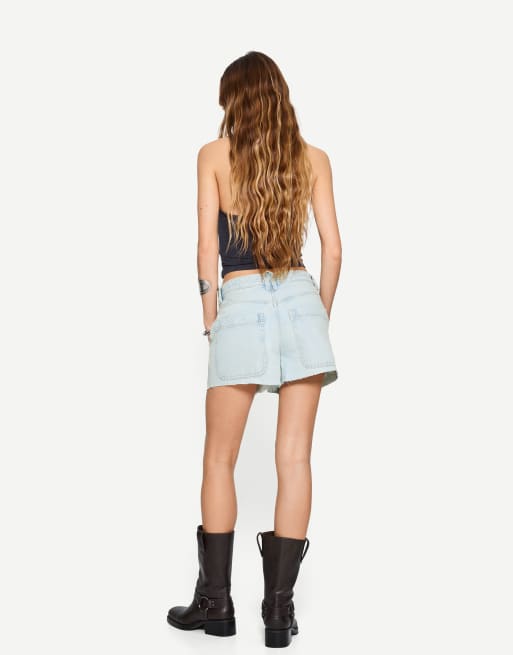 Bershka - Bermuda en jean coupe skateur - Bleu, 2 de 4
