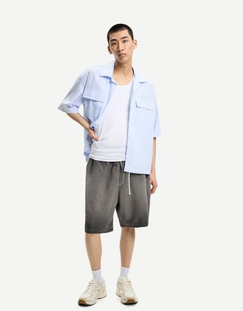 Bershka - Bermuda en maille délavée effet gaufré - Noir et blanc - view 1