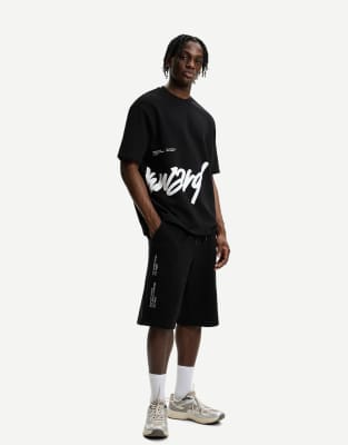 Bershka - Bermuda imprimé en tissu molletonné - Noir