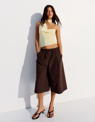 Bermuda style jupe-culotte à taille élastique - Marron S