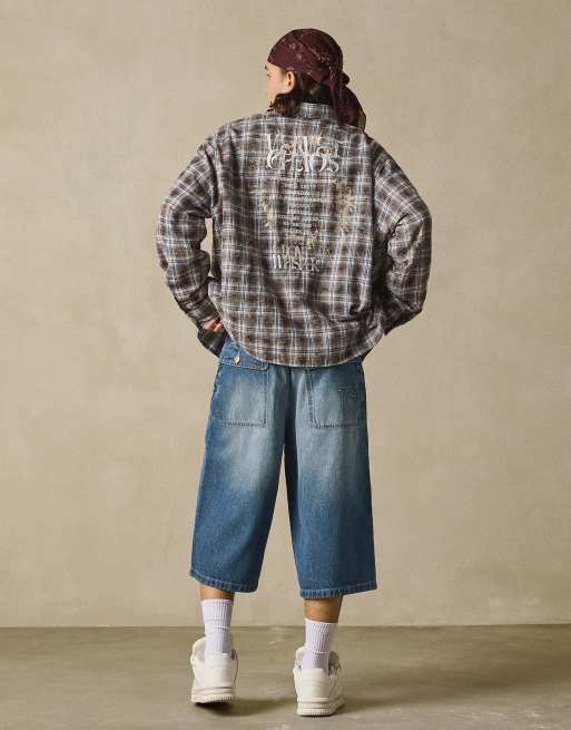 Bershka - Bermuda ultra-baggy en jean - Bleu moyen, 2 de 4