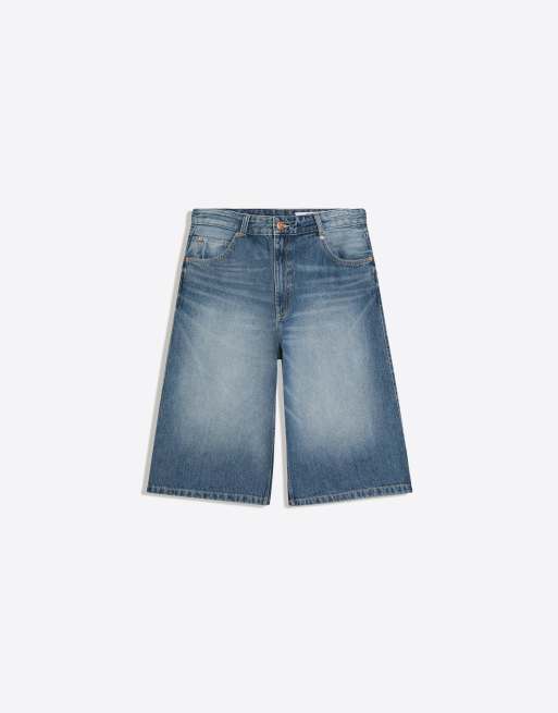 Bershka - Bermuda ultra-baggy en jean - Bleu moyen, 4 de 4