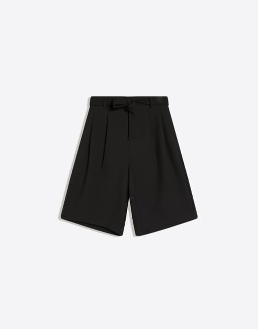 Bershka - Bermudashort met wijde pijpen en riem in zwart, 4 van 4