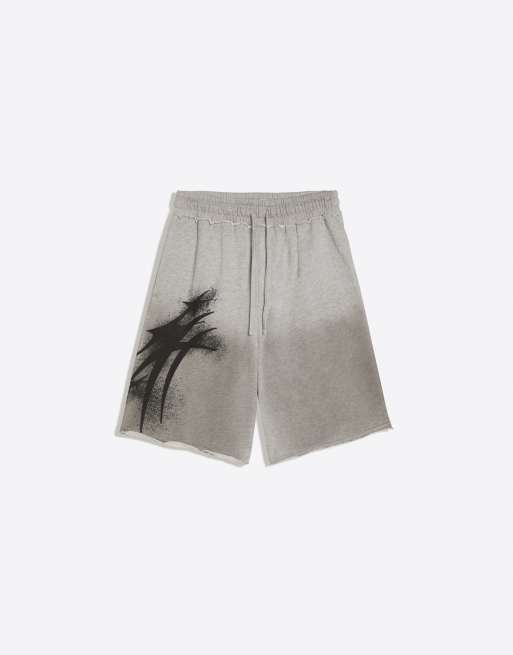 Bershka - Bermudashort van jersey met wassing en print in lichtgrijs, 4 van 4