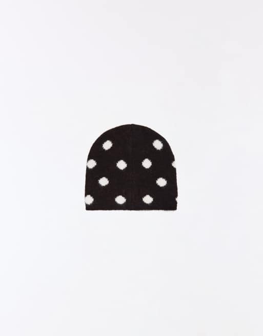 Bershka berretto in maglia a pois marrone, 2 di 4