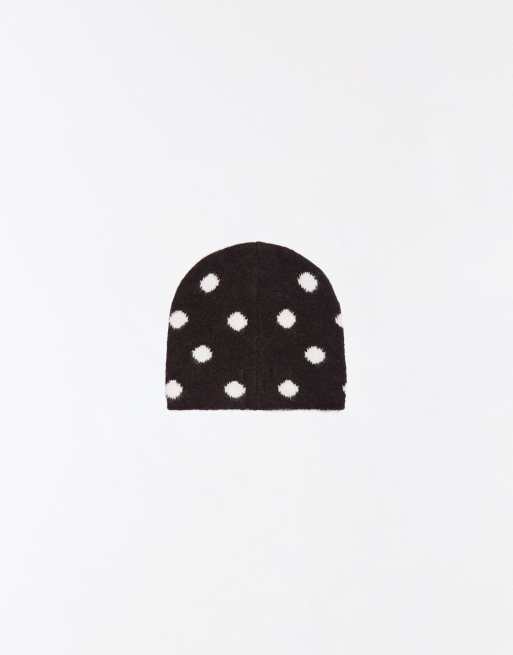 Bershka berretto in maglia a pois marrone, 3 di 4