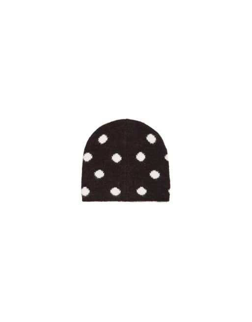 Bershka berretto in maglia a pois marrone, 4 di 4