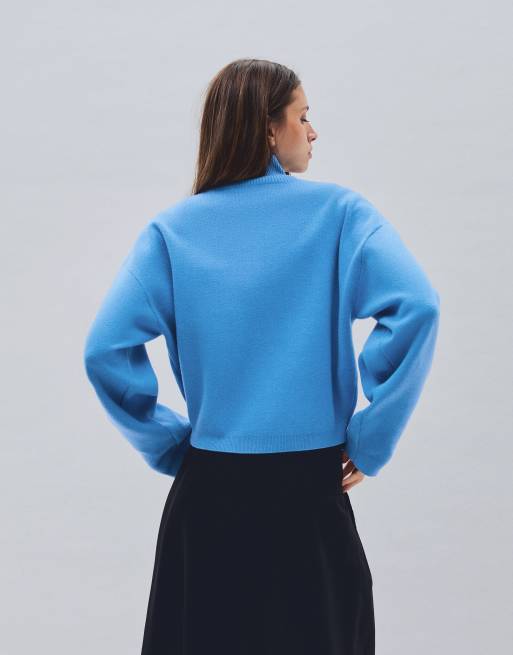 Bershka bestickter Pullover mit Reißverschluss in Denimblau, 3 von 5