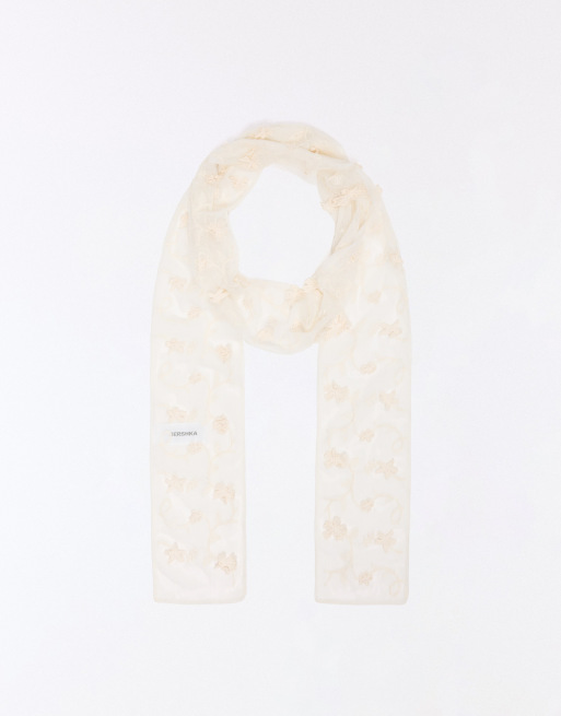 Bershka – Besticktes Halstuch in Weiß, 2 von 3