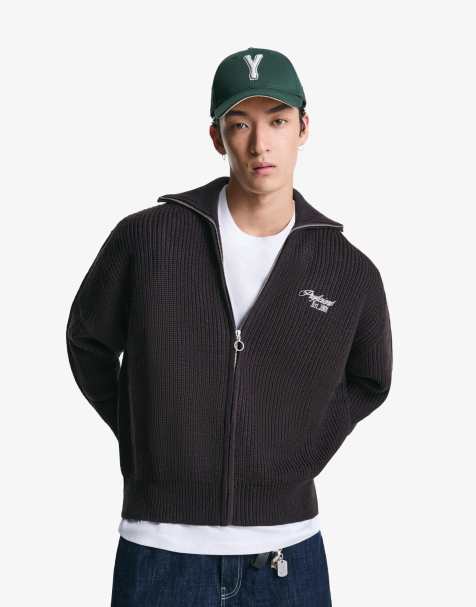 Bershka – Besticktes Sweatshirt in strukturiertem Braun mit Reißverschluss - view 1