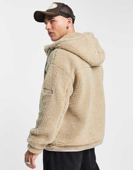 Bershka – Beżowa kurtka z kapturem z kożuszka, 2 z 4