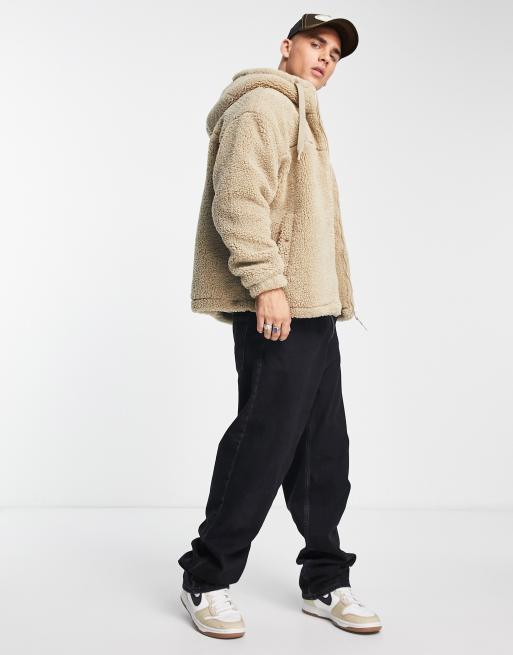 Bershka – Beżowa kurtka z kapturem z kożuszka, 4 z 4