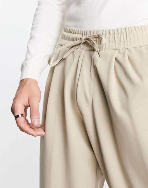 Bershka – Beżowe eleganckie spodnie o luźnym kroju, 3 z 4