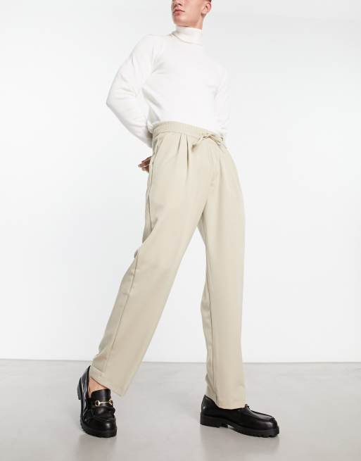 Bershka – Beżowe eleganckie spodnie o luźnym kroju, 4 z 4