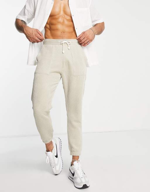 Bershka – Beżowe teksturowane joggersy – część zestawu