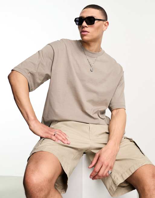 Bershka – Beżowy T-shirt oversize