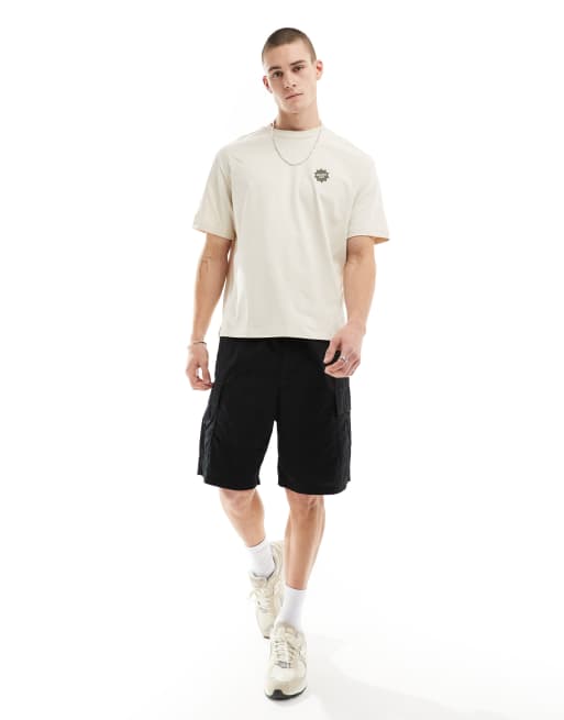 Bershka – Beżowy T-shirt z grafiką roślin na plecach, 4 z 4