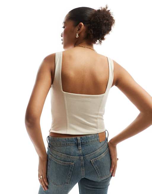 Bershka – Beżowy top typu milkmaid z imitacji zamszu, 2 z 4