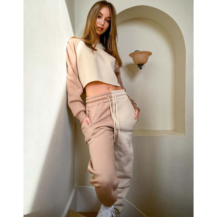 Bershka bi colour slogan oversized jogger co ord in beige ASOS