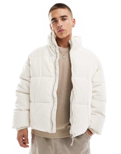 Bershka – Biała, sztruksowa kurtka ocieplana 