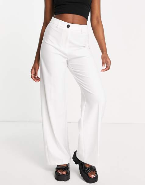 Bershka wide leg slouchy dad tailored trousers in white 