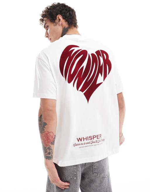 Bershka – Biały T-shirt o pudełkowym kroju z flokowanym motywem z sercem