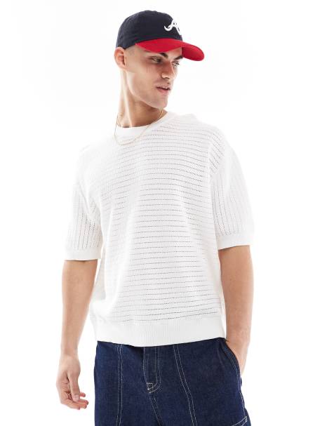 Bershka – Biały T-shirt z fakturowanej dzianiny - view 1