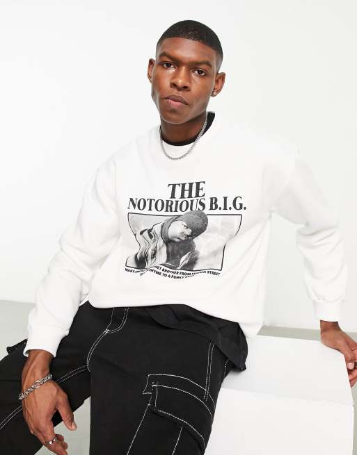 Bershka - Biggie - Hvid sweatshirt med print foran 