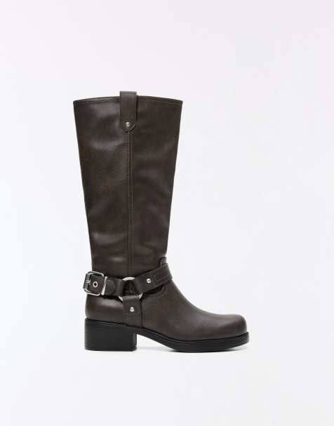 Bershka Biker boots with buckle in brown - view 1
