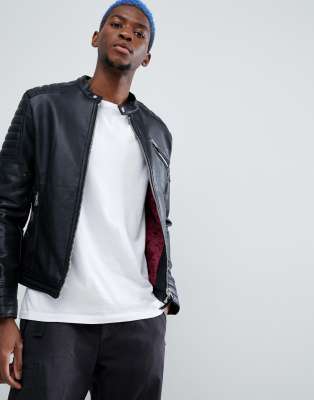 black leather jacket bershka