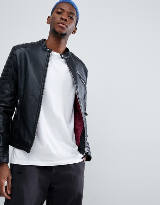 Bershka leather jacket on sale mens