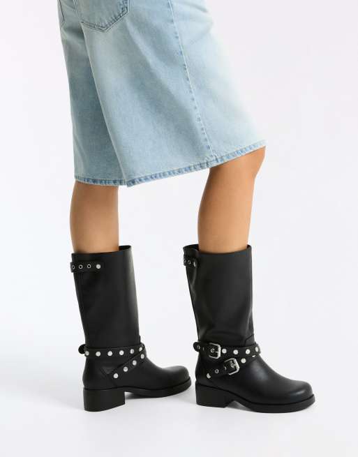 Bershka Biker-Stiefel mit Nieten in Schwarz, 4 von 7