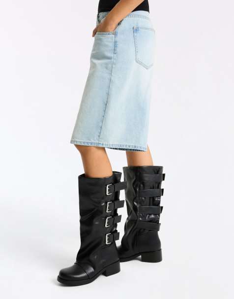 Bershka bikerboots med spännen i svart - view 1
