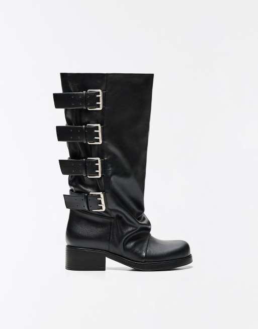 Bershka bikerlaars met gespen in zwart, 2 van 6