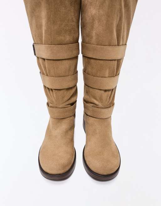 Bershka - Bikerlaarzen met gesp in beige, 5 van 7