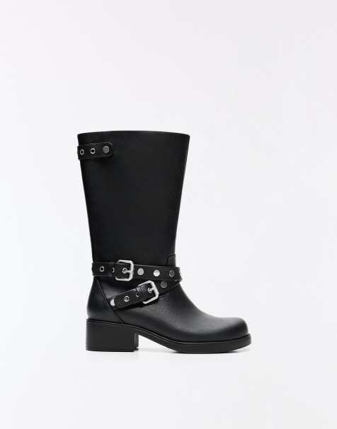 Bershka bikerlaarzen met studs in zwart - view 1