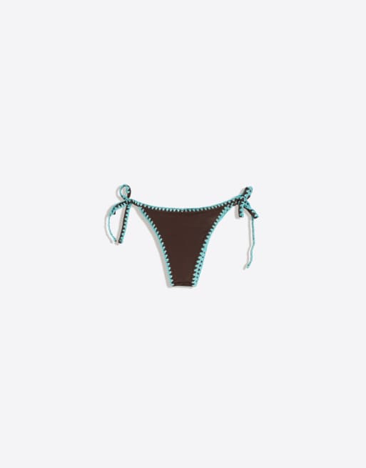 Bershka - Bikinibroekje met contrasterende stiksels in bruin, 4 van 4