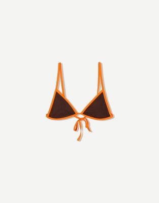 Bershka - Bikinioberteil in Braun mit Kontrastdesign