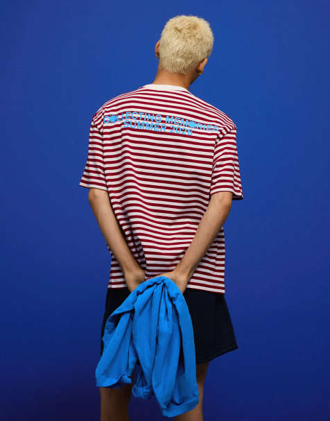 Bershka - Blå afslappet T-shirt med striber - view 1