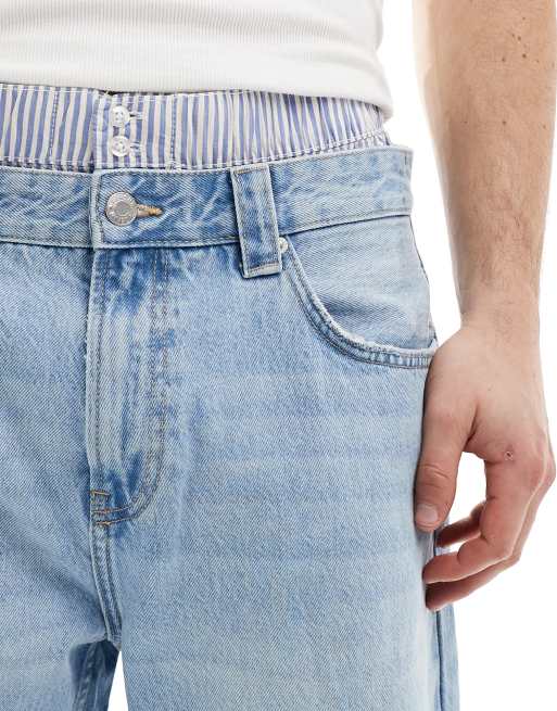 Bershka – Blå baggy jeans med boxershortsdetalj i midjan, 5 av 5