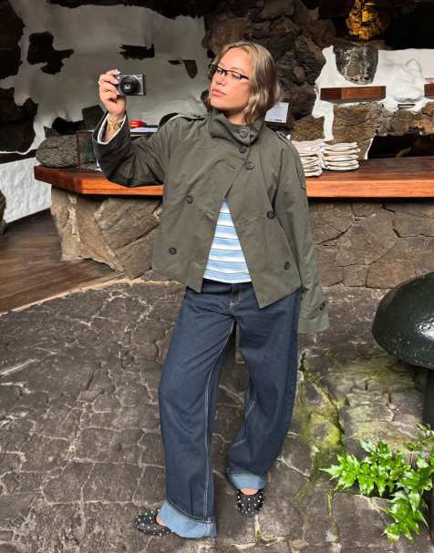 Bershka – Blå, baggy jeans med uppvikt kant - view 1