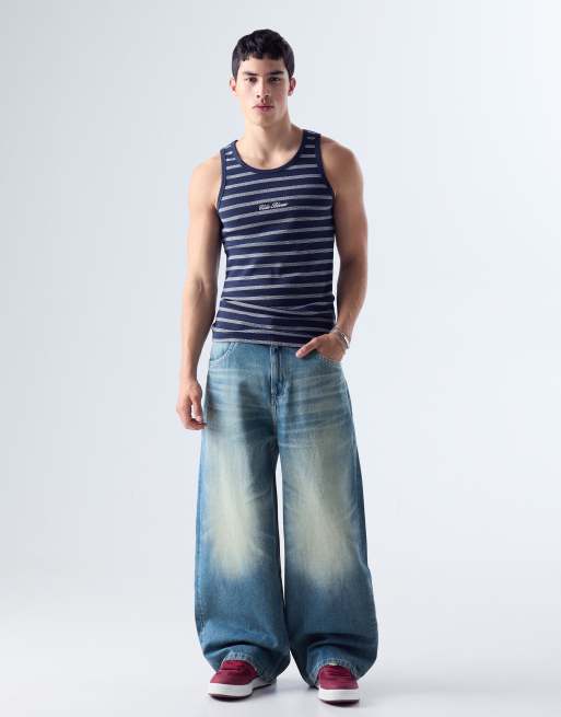 Bershka – Blå, baggy jeans med vida ben, 2 av 3